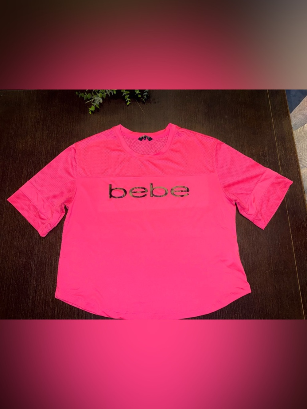 bebe Hot Pink Logo Short Sleeve Top